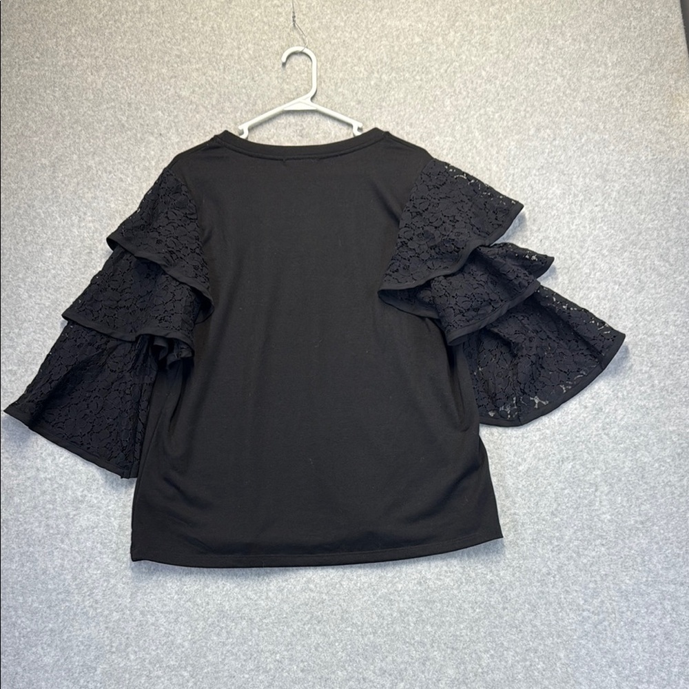 Black Lace Ruffle Sleeve Top - Picture 6 of 7